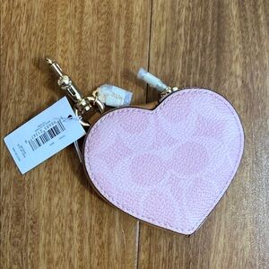 Heart Bag Charm In Signature Canvas in Powder Pink